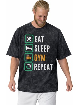 Sevbano Tasarım Bodybuilding Fitness Gym Sporcu Baskılı Unisex Oversize Vintage Yıkamalı Tişört