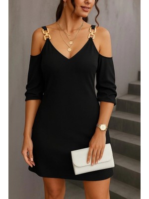 Veralya Kadın Uzun Kollu Askı Detay Iki Iplik Mini Boy Elbise