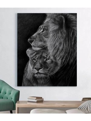  4K Hd Kalite Mgi Design Aslan Leopar Siyah Beyaz Dekoratif Hd Baskı Kanvas Tablo Hd Dijital Baskı Dikey Kanvas Tablo