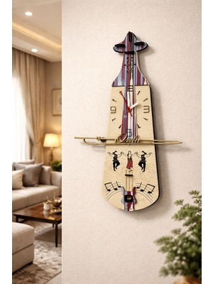 Seymen Bıçakçılık Ordu Yazılı Bordo Mavi Desenli Saat Başı Çalan Kemençe Duvar Saati