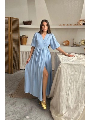 Hiccup Kadın Janes Çift Düğmeli Bağlamalı Midi Elbise Bebek Mavisi