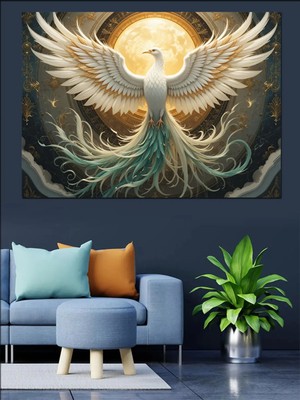  4K Hd Kalite Mgi Design Işık Saçan Anka Kuşu Dekoratif Kanvas - Mdf Ahşap Tablo