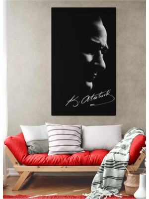  4K Hd Kalite Mgi Design Atatürk Silüeti ve Imzası Kanvas Tablo