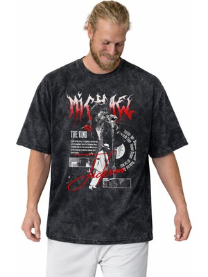 Sevbano Tasarım The King Michael Jackson Efsane Şarkıcı Baskılı Unisex Oversize Vintage Yıkamalı Tişört