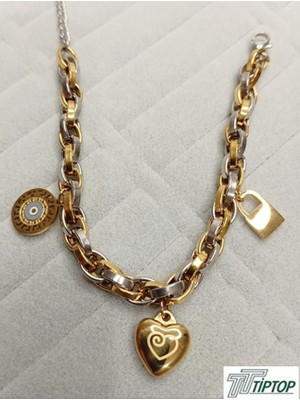 Geçmeli Zincir Üç Renk Charm Bileklik