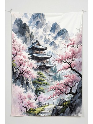 Charmbi Gizli Sakura Tapınağı Duvar Örtüsü – Büyük Boy Tapestry Duvar Halısı, Oyun Anime Film Oda Dekor