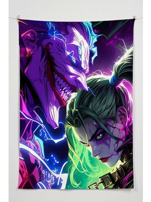 Charmbi Joker Harley Quinn Duvar Örtüsü – Büyük Boy Tapestry Duvar Halısı, Oyun Anime Film Oda Dekor