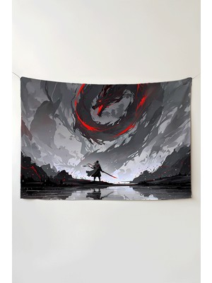 Charmbi Ejderha Avcısı Yatay Duvar Örtüsü – Büyük Boy Tapestry Duvar Halısı, Oyun Anime Film Oda Dekor