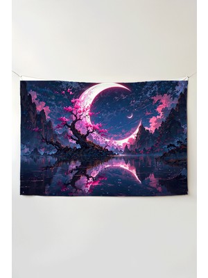 Charmbi Ay Işığı Baharı Yatay Duvar Örtüsü – Büyük Boy Tapestry Duvar Halısı, Oyun Anime Film Oda Dekor