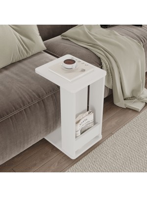 L'occi Concept Sidney Tekerlekli Yan Sehpa C Sehpa Koltuk Sehpası Kitaplıklı Beyaz Sıd1-W