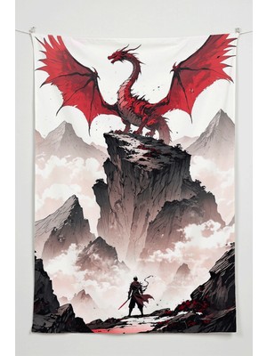Charmbi Ejderha Savaşçısı Duvar Örtüsü – Büyük Boy Tapestry Duvar Halısı, Oyun Anime Film Oda Dekor