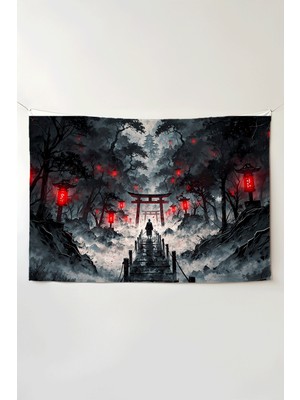 Charmbi Samuray Son Yürüyüş Yatay Duvar Örtüsü – Büyük Boy Tapestry Duvar Halısı, Oyun Anime Film Oda Dekor