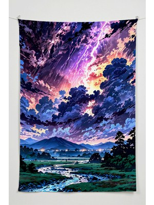 Charmbi Kozmik Şimşek Duvar Örtüsü – Büyük Boy Tapestry Duvar Halısı, Oyun Anime Film Oda Dekor