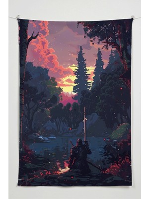 Charmbi Savaşçının Huzuru Duvar Örtüsü – Büyük Boy Tapestry Duvar Halısı, Oyun Anime Film Oda Dekor