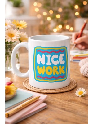 Urfakent Nice Work "harika Iş Çıkardın" Yazılı Porselen Kupa Model 147 – Motivasyon Kupası – Tebrik & Başarı Temalı Kahve Kupası – Hediye Fikri