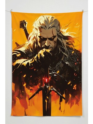 Charmbi The Witcher Geralt Duvar Örtüsü – Büyük Boy Tapestry Duvar Halısı, Oyun Anime Film Oda Dekor