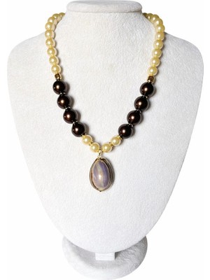 Solare Accessories Cam Inci & Deniz Kabuğu Detaylı Altın Kaplama Aparatlı Tasarım Kolye