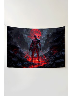 Charmbi Deadpool Yatay Duvar Örtüsü – Büyük Boy Tapestry Duvar Halısı, Oyun Anime Film Oda Dekor