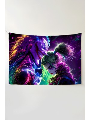 Charmbi Joker Harley Quinn Yatay Duvar Örtüsü – Büyük Boy Tapestry Duvar Halısı, Oyun Anime Film Oda Dekor