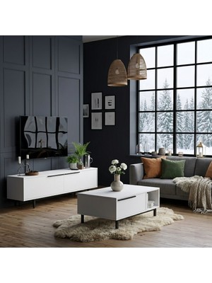 L'occi Concept Leena Tv Ünitesi Orta Sehpa 2'li Set Beyaz LA19-W