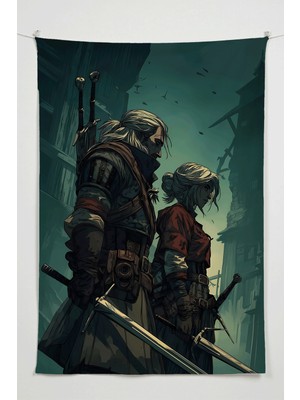Charmbi The Witcher Duvar Örtüsü – Büyük Boy Tapestry Duvar Halısı, Oyun Anime Film Oda Dekor