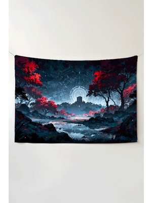 Charmbi Kızıl Orman Yolu Yatay Duvar Örtüsü – Büyük Boy Tapestry Duvar Halısı, Oyun Anime Film Oda Dekor