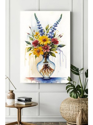  4K Hd Kalite Mgi Design Vazoda Renkli Çiçekler Kanvas Tablo - Duvar Tablosu - Çiçek Canvas Tablo - Bohem Duvar Dekorasyonu