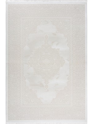 Cinka Home Modern Tasarımlı Halı Yumuşak Doku Saçaklı Tozumaz Tüylenmez Klasik Salon Oturma Odası 7134 Kemik