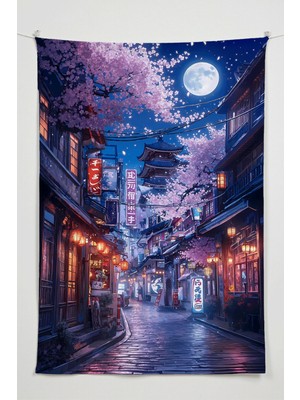 Charmbi Sakura Sokağı Duvar Örtüsü – Büyük Boy Tapestry Duvar Halısı, Oyun Anime Film Oda Dekor