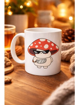 Urfakent Sevimli Cool Mantar Tasarımlı Porselen Kupa Model 87 – Eğlenceli Karakter Desenli Kahve & Çay Kupası – Hediye Fikirli Kupa