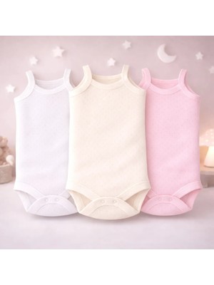 Novibaby 3'lü Jakarlı Ip Askılı Bebek Body Zıbın Çıtçıtlı 100% Pamuk