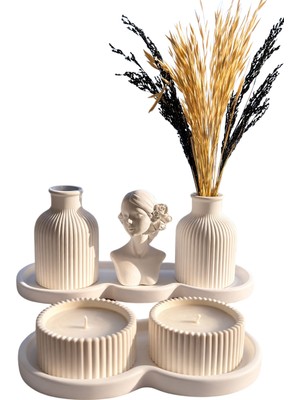 Perivar Dekoratif Sehpa Seti – Vazo, Büst Biblo ve Mumluk Taş Tozu Ev Dekorasyon Seti - Hediyelik