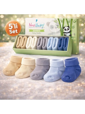 Novibaby 5'li Bambu Yenidoğan Bebek Çorap I Winter Boy I Kız Erkek Bebek Çorabı
