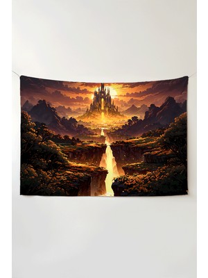 Charmbi Altın Krallık Yatay Duvar Örtüsü – Büyük Boy Tapestry Duvar Halısı, Oyun Anime Film Oda Dekor