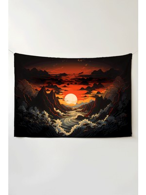 Charmbi Kızıl Gökyüzü Vadisi Yatay Duvar Örtüsü – Büyük Boy Tapestry Duvar Halısı, Oyun Anime Film Oda Dekor