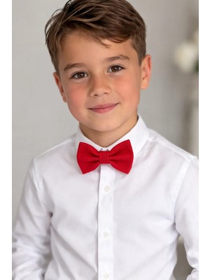 Vitrinmixmini %100 El yapımı Ayarlanabilen  Erkek Çocuk Kırmızı Renk  Papyon - Kutulu-23 nisan özel