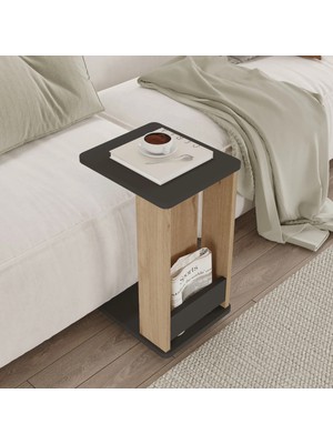 L'occi Concept Sidney Tekerlekli Yan Sehpa C Sehpa Koltuk Sehpası Kitaplıklı Sepet-Antrasit Sıd1-Sa