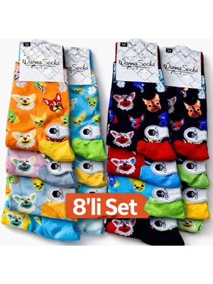 DNC Kadın Desenli Çorap 8’li Paket – Renkli Pamuklu Çorap Seti