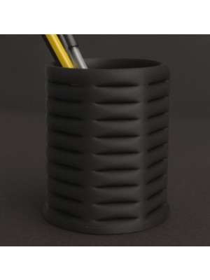 Modern Yatay Dokulu Ofis Kalemliği - 3D Tasarım Mat Siyah Masaüstü Düzenleyici & Estetik Kalem Kutusu Organizer