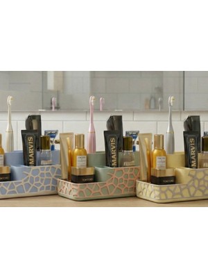 Modern Geometrik Banyo Organizeri - Voronoi Desenli Diş Fırçalık ve Kozmetik Standı