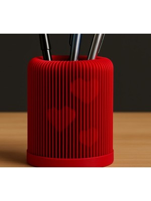 Romantik Kalp Desenli Masaüstü Kalemlik - 3D Tasarım Kırmızı Dekoratif Ofis Organizer & Sevgililer Günü Hediyesi Estetik Fırçalık