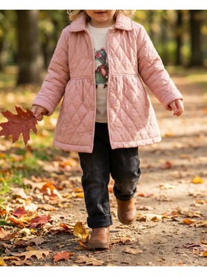 Mutlu Bebe Bayramlık Kız Çocuk 3’lü Takım – Tavşan Baskılı Uzun Kollu Tişört,pantolon ve Pudra Kapitone Ceket