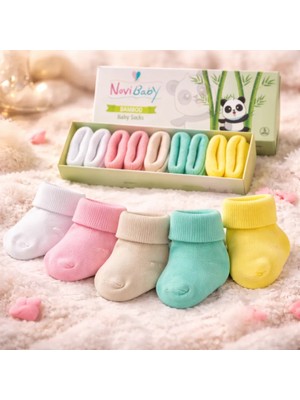 Novibaby 5'li Bambu Yenidoğan Bebek Çorap I Flower I 0-6 Ay