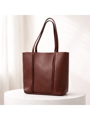 Kahverengi Kadın Omuz Çantası Geniş Hacimli Minimal Tasarım Günlük Kullanım Modern Tote Çanta – Sudedi Home