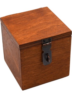 TUN'S WOODS Kişiye Özel Ahşap Küp Kutu 10X10X10 cm Asma Kilitli, Isim Veya Logo Yazılabilir