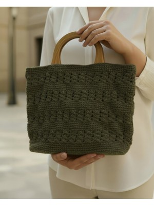 Makrome El Örgüsü Özel Tasarım Orta Boy El Çantası Haki