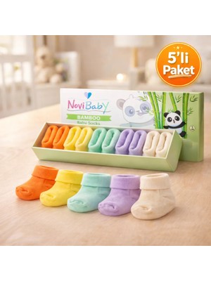 Novibaby 5'li Bambu Yenidoğan Bebek Çorap I Colour Mix I Kız Erkek Bebek Çorabı