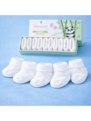 Novibaby 5'li Bambu Yenidoğan Bebek Çorap I Snow White Beyaz Kız Erkek Bebek Çorabı