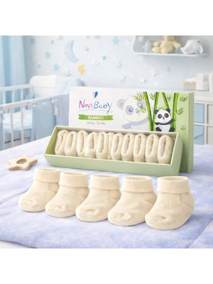 Novibaby 5'li Bambu Yenidoğan Bebek Çorap I Ecru Ekru Kız Erkek Bebek Çorabı