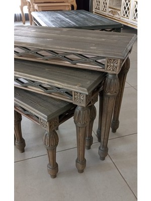 Çınar Design Zigon Sehpa Takım & Sage Serisi & Ladin Ağaç & Aynalı Takım & Eskitme Tasarım